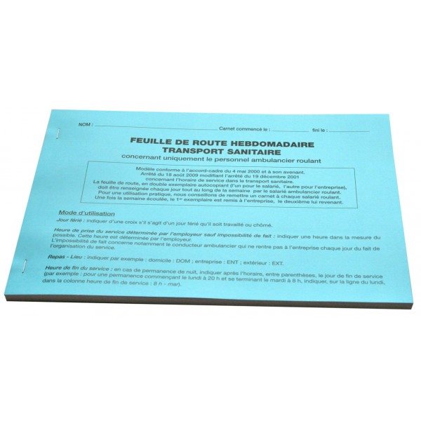 Carnet feuille de route transport sanitaire grand format