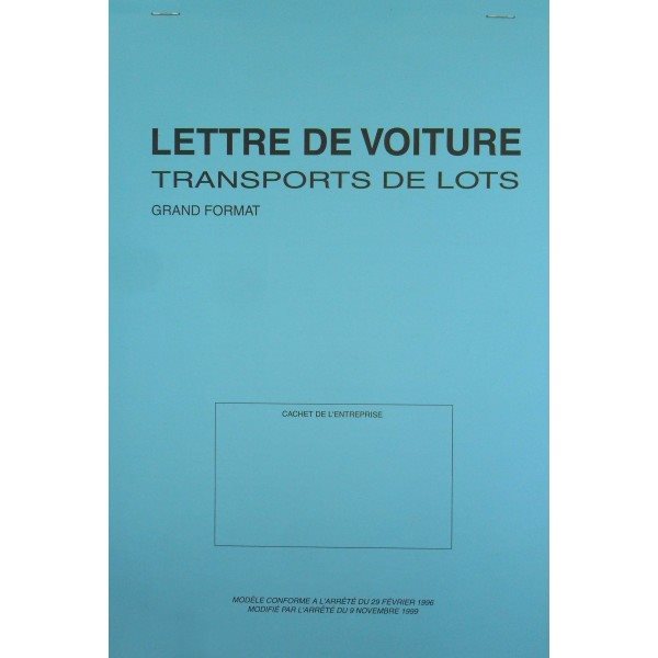 Lettre de voiture nationale grand format - Couverture carnet